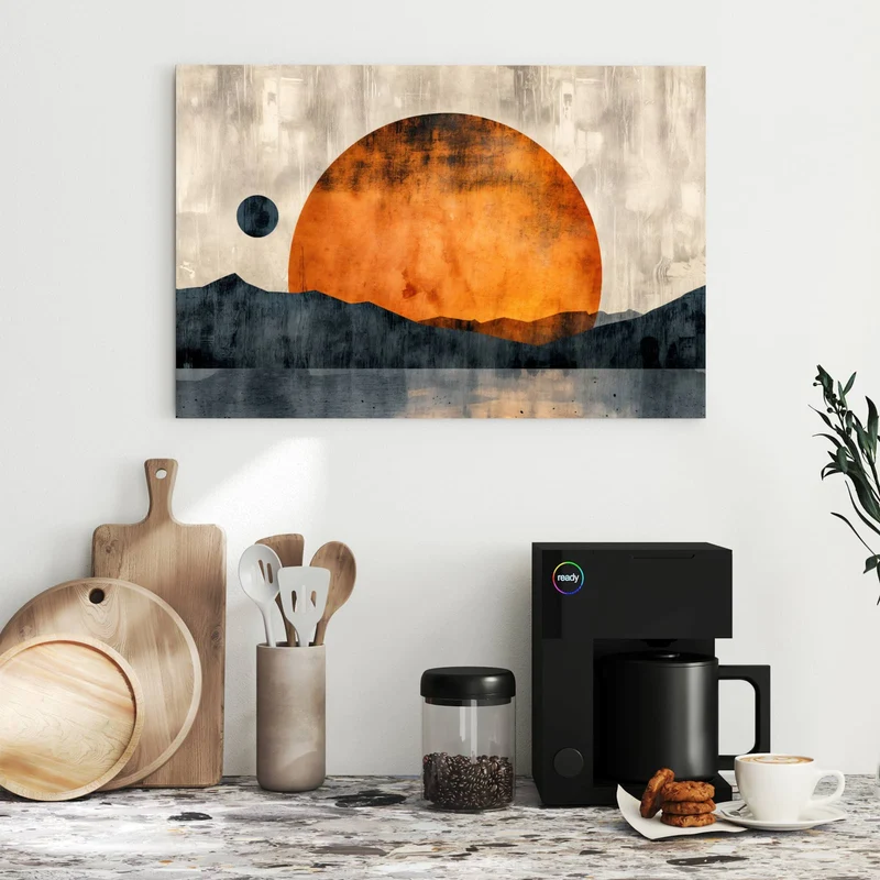 Metall Magnettafel - Orange Sonne über Bergen
