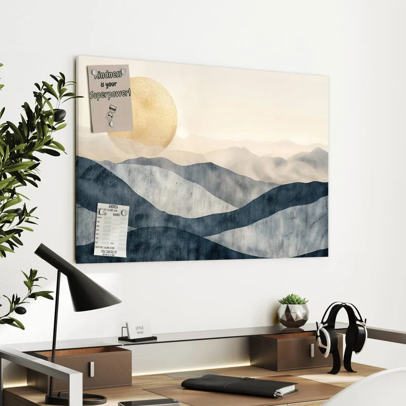 Metall Magnettafel - Blaue Hügel mit Sonne