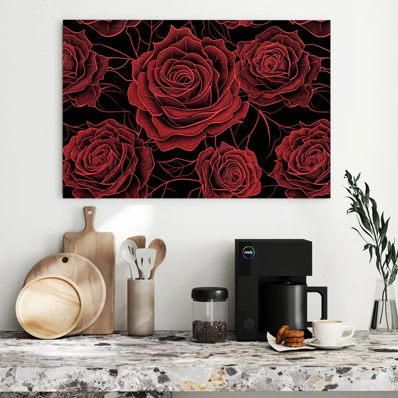 Metall Magnettafel - Rosenmuster in Rot