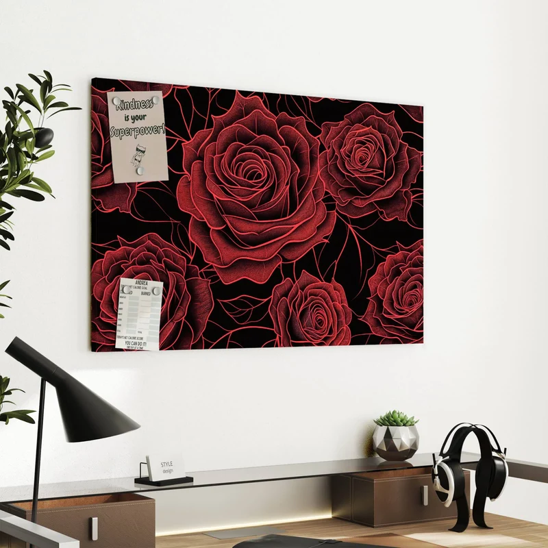 Metall Magnettafel - Rosenmuster in Rot