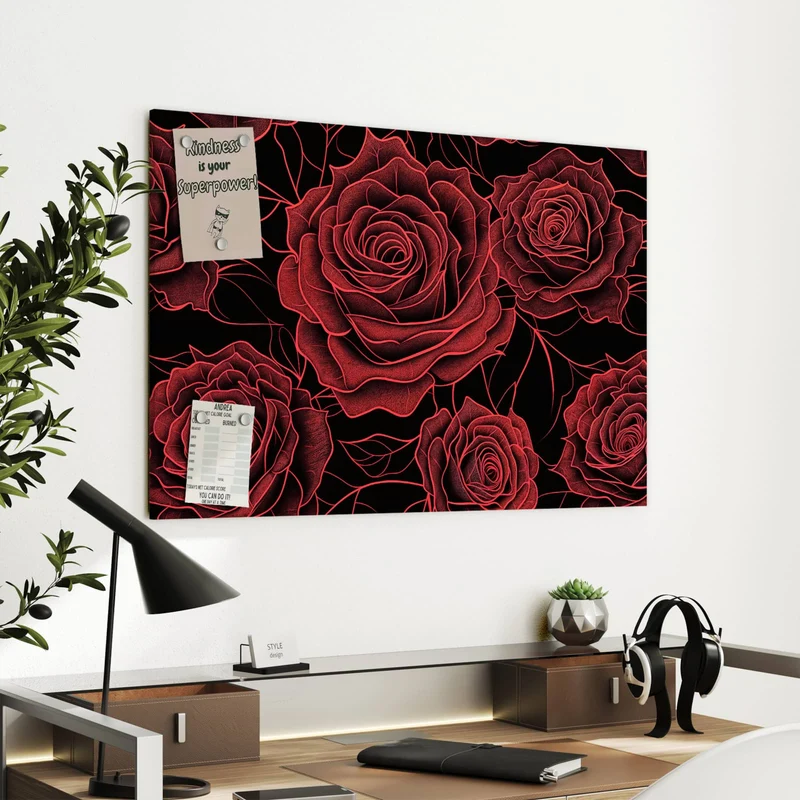Metall Magnettafel - Rosenmuster in Rot