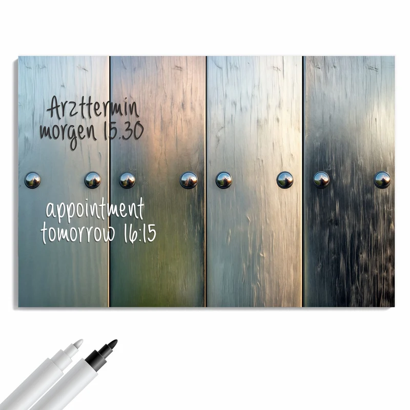 Metall Magnettafel - Metallknöpfe auf Holz