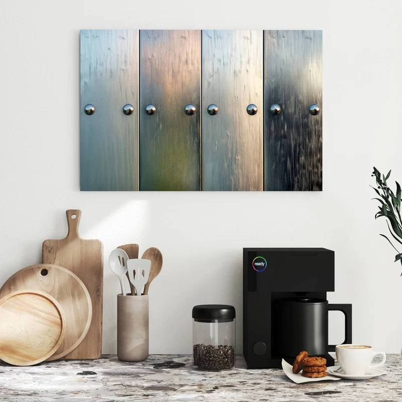 Metall Magnettafel - Metallknöpfe auf Holz