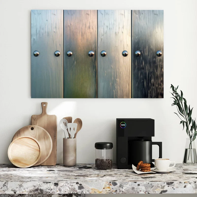 Metall Magnettafel - Metallknöpfe auf Holz