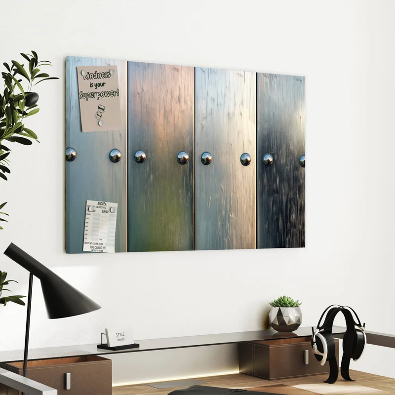 Metall Magnettafel - Metallknöpfe auf Holz
