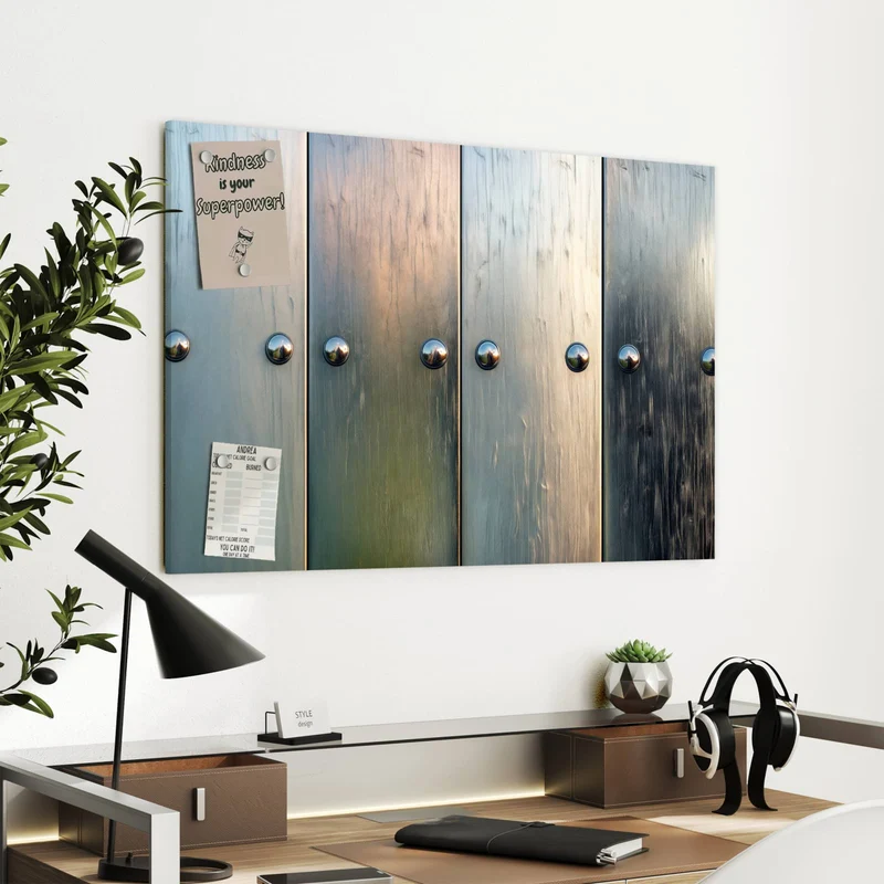 Metall Magnettafel - Metallknöpfe auf Holz
