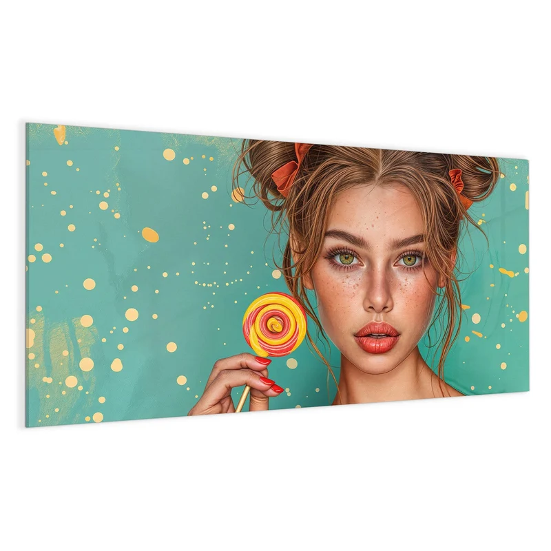 Glas Magnettafel - Frau mit Lutscher