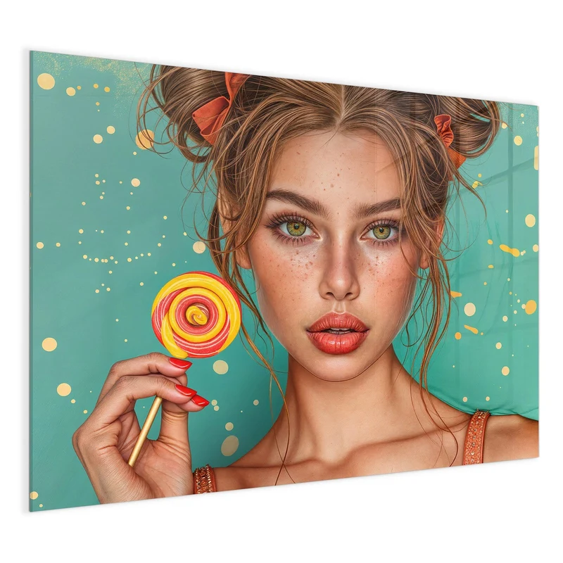 Glas Magnettafel - Frau mit Lutscher