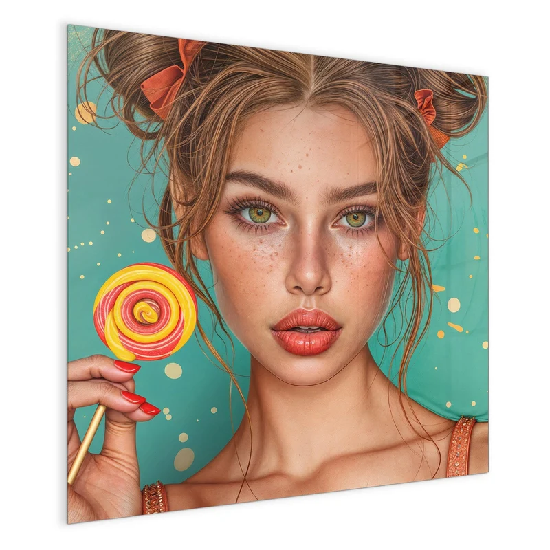 Glas Magnettafel - Frau mit Lutscher