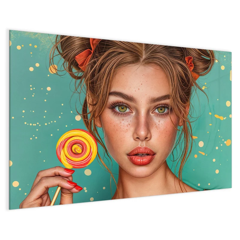 Glas Magnettafel - Frau mit Lutscher