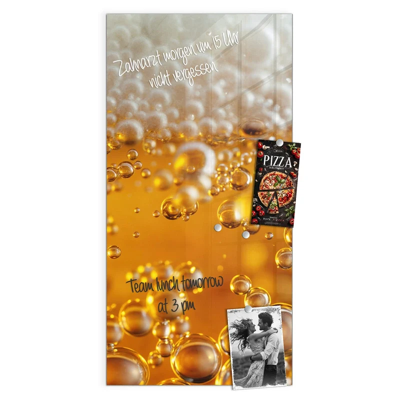 Glas Magnettafel - Goldene Bläschen