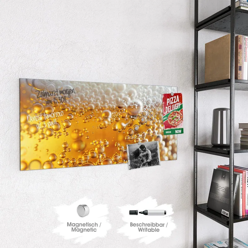 Glas Magnettafel - Goldene Bläschen