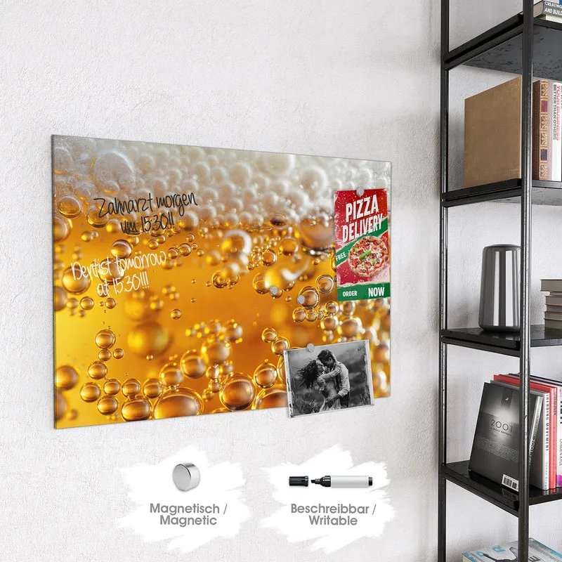 Glas Magnettafel - Goldene Bläschen