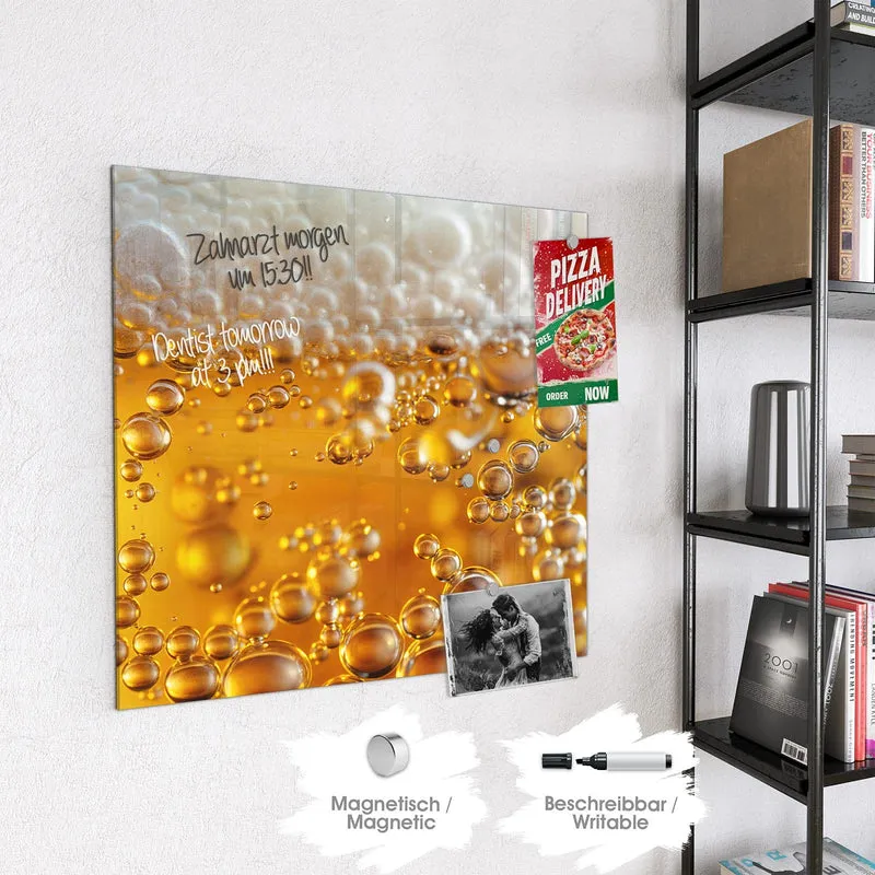 Glas Magnettafel - Goldene Bläschen