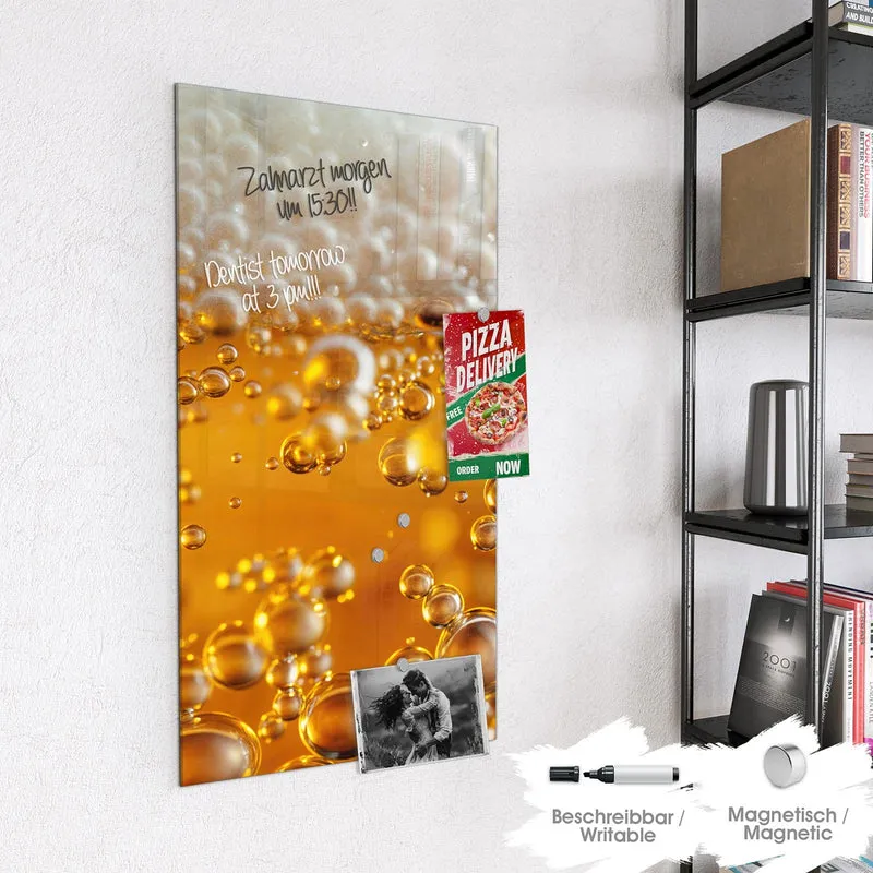 Glas Magnettafel - Goldene Bläschen