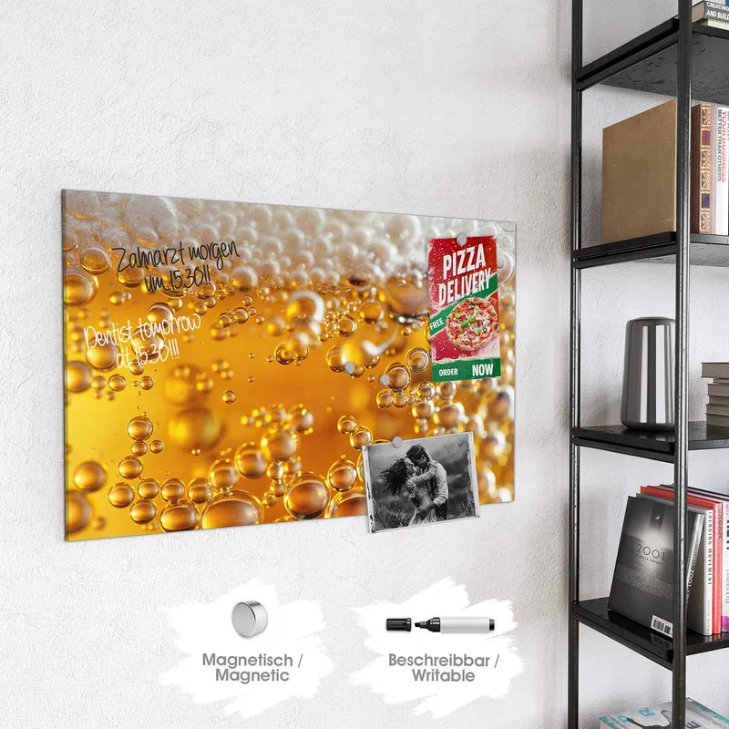 Glas Magnettafel - Goldene Bläschen