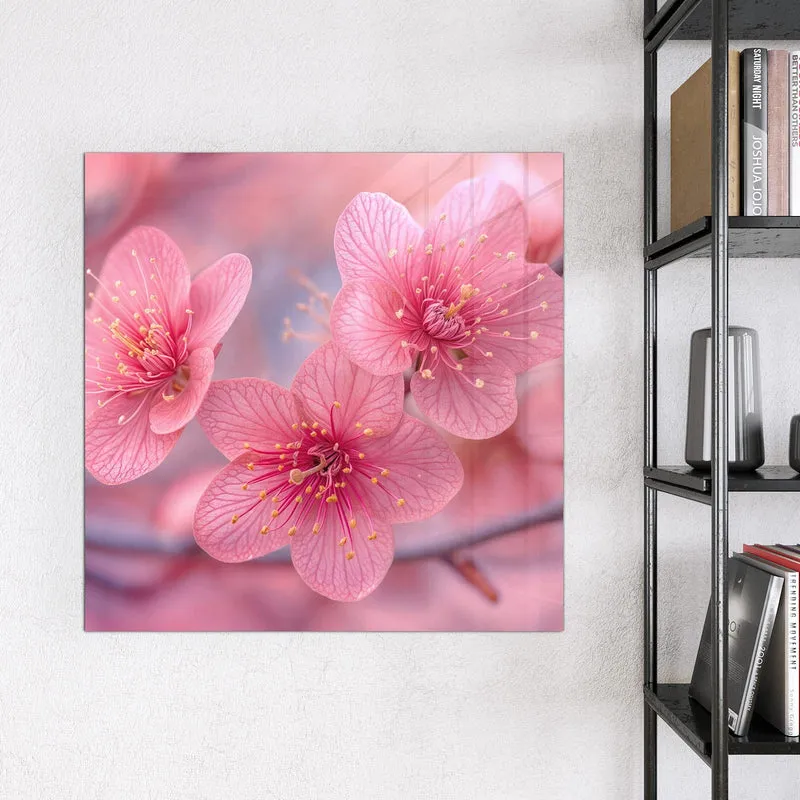 Glas Magnettafel - Drei Blüten in Pink