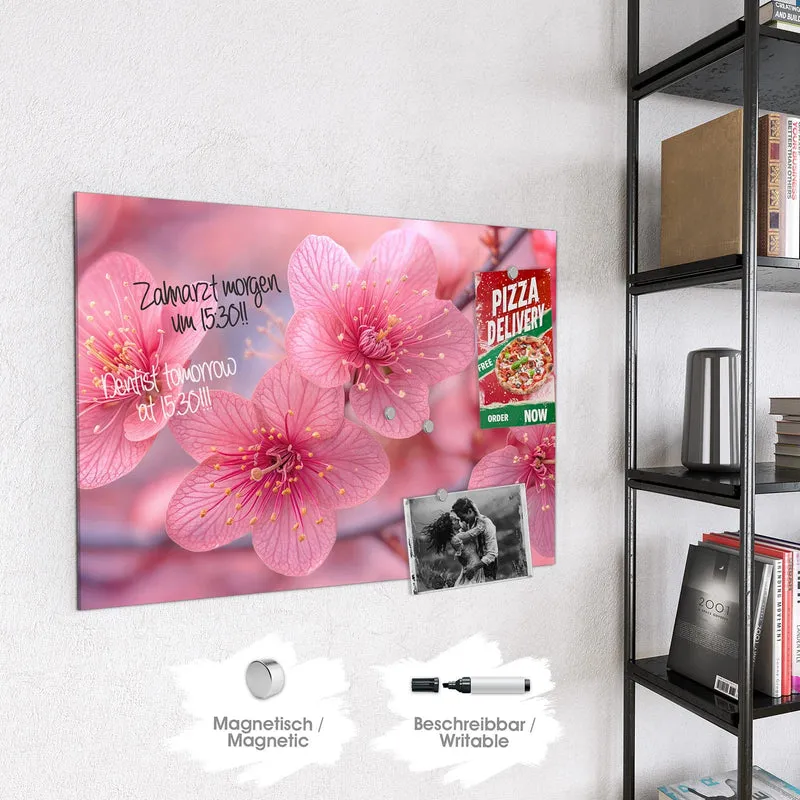 Glas Magnettafel - Drei Blüten in Pink