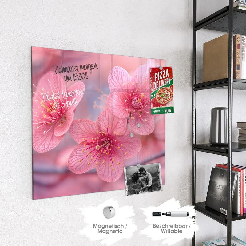 Glas Magnettafel - Drei Blüten in Pink