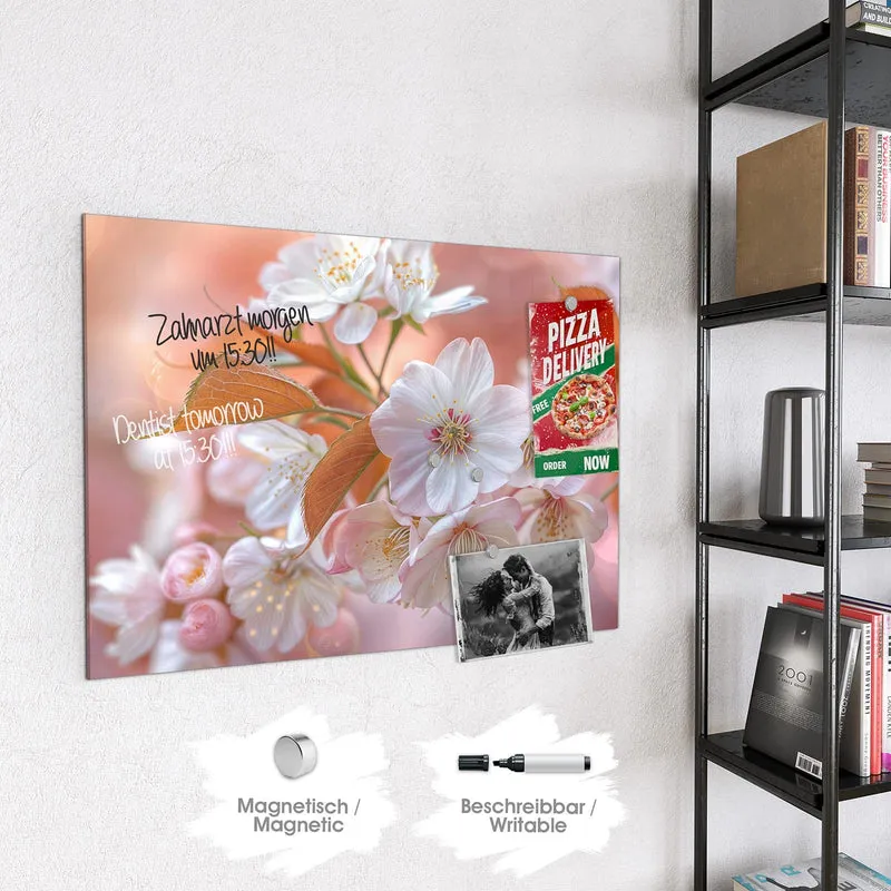 Glas Magnettafel - Blüten mit Bronzelaub