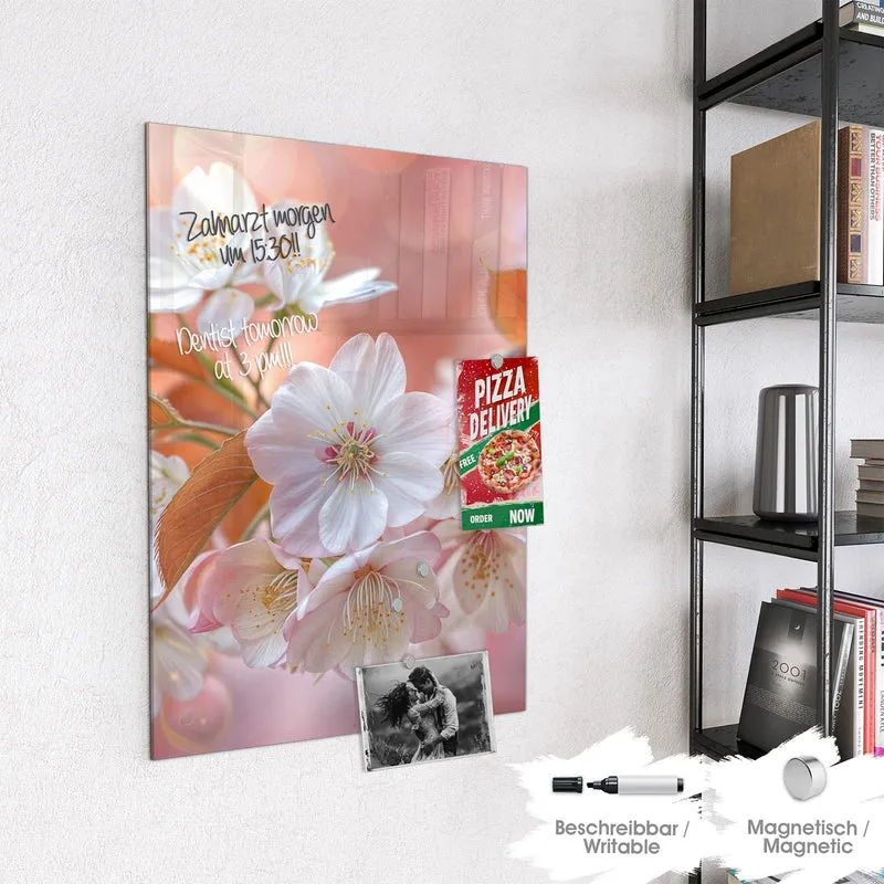 Glas Magnettafel - Blüten mit Bronzelaub