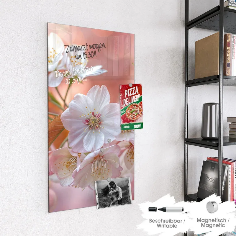 Glas Magnettafel - Blüten mit Bronzelaub