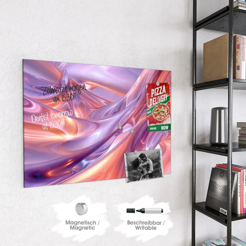 Glas Magnettafel - Glänzende Lilawellen