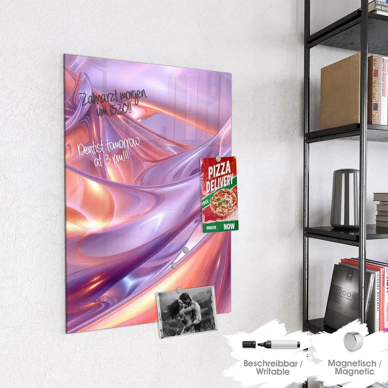 Glas Magnettafel - Glänzende Lilawellen