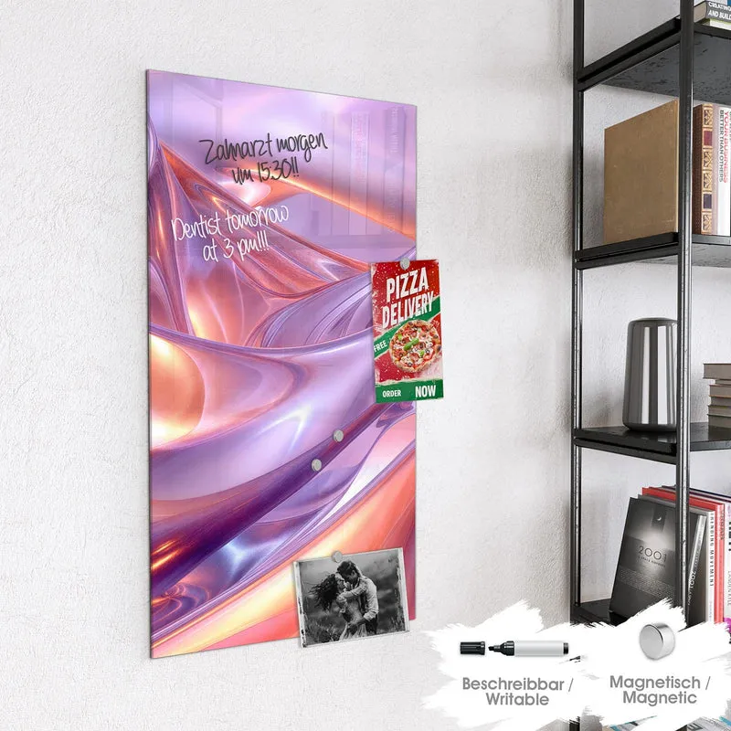 Glas Magnettafel - Glänzende Lilawellen