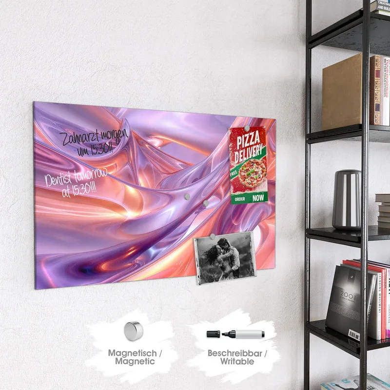 Glas Magnettafel - Glänzende Lilawellen
