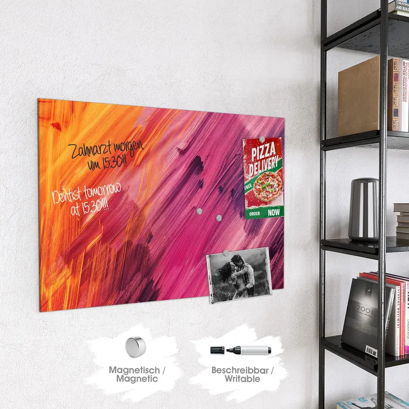 Glas Magnettafel - Diagonale Farbstriche