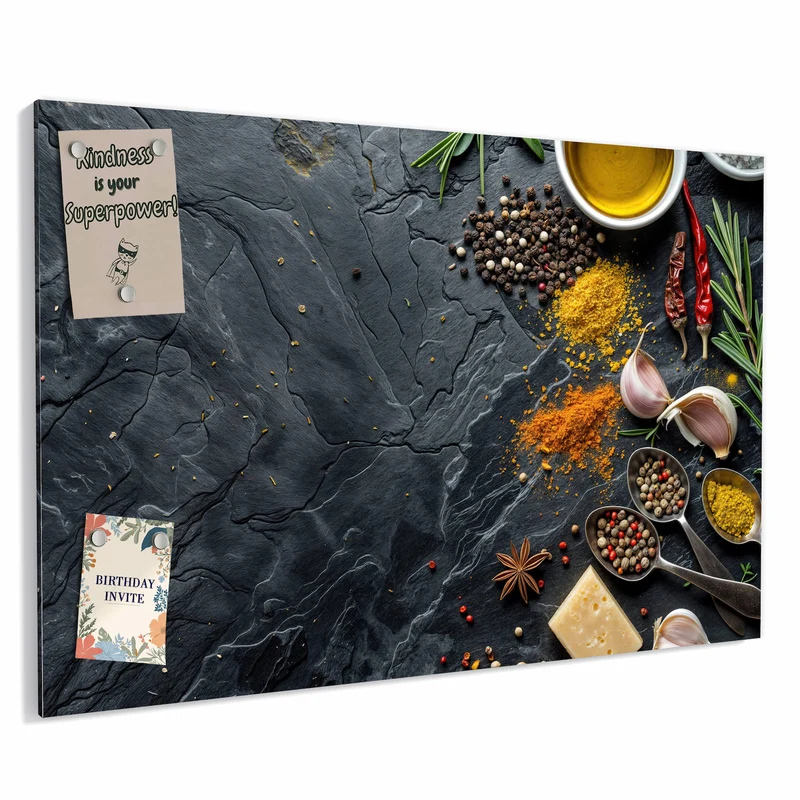 Metall Magnettafel - Gewürze und Olivenöl