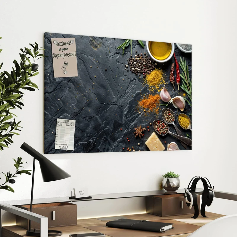 Metall Magnettafel - Gewürze und Olivenöl
