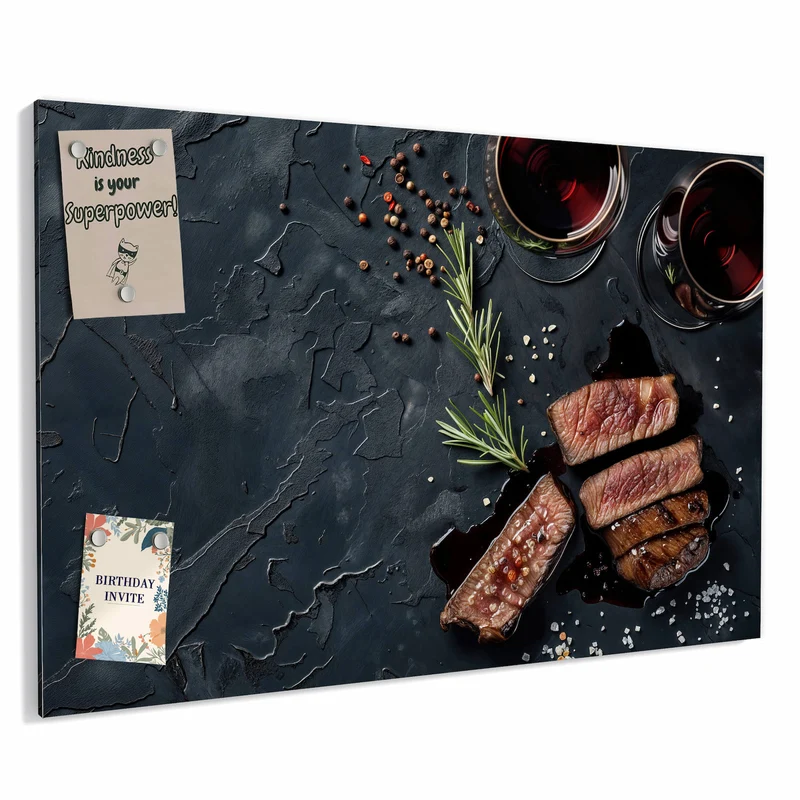 Metall Magnettafel - Steak und Rotwein