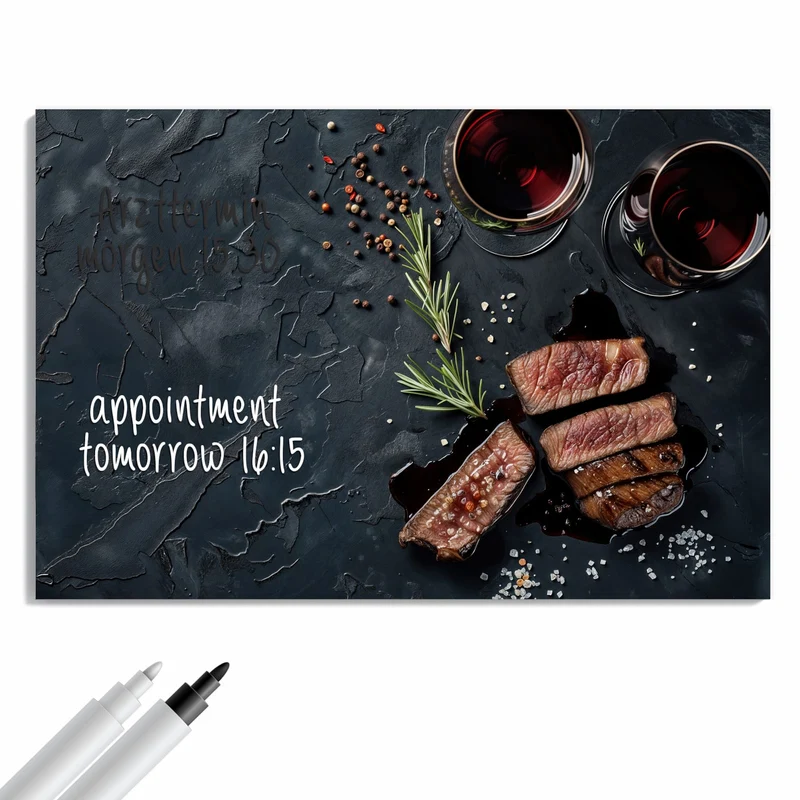 Metall Magnettafel - Steak und Rotwein