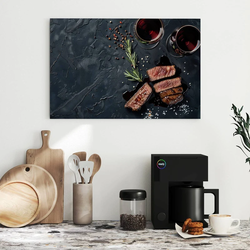 Metall Magnettafel - Steak und Rotwein
