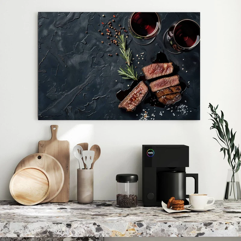 Metall Magnettafel - Steak und Rotwein