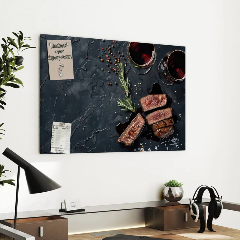 Metall Magnettafel - Steak und Rotwein
