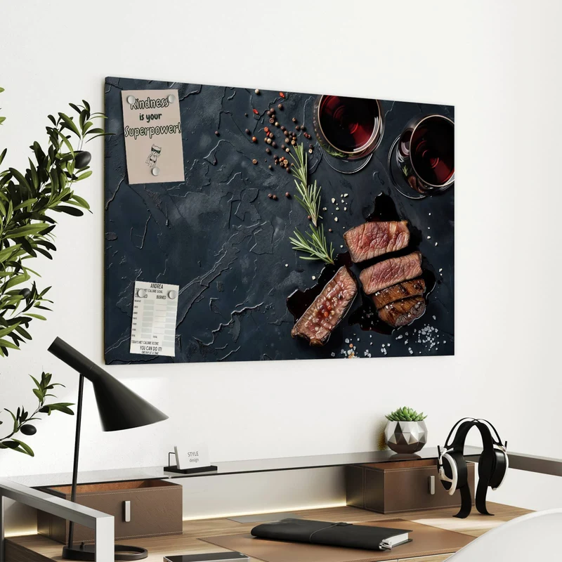 Metall Magnettafel - Steak und Rotwein
