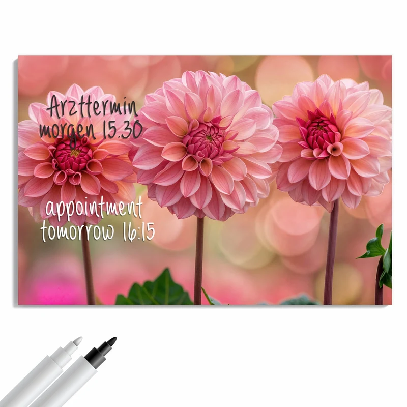 Metall Magnettafel - Drei rosa Dahlien