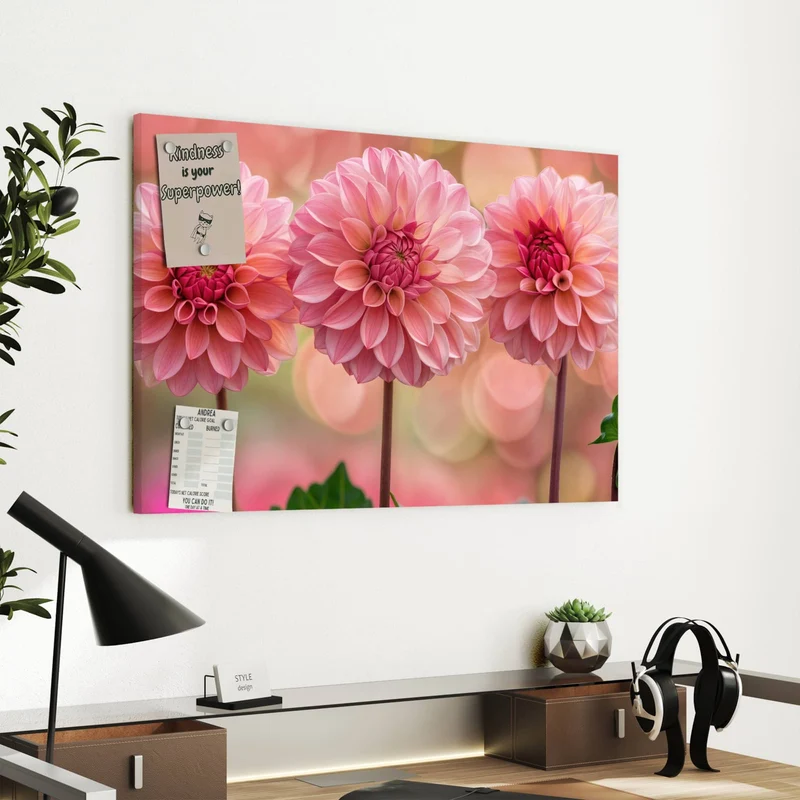 Metall Magnettafel - Drei rosa Dahlien