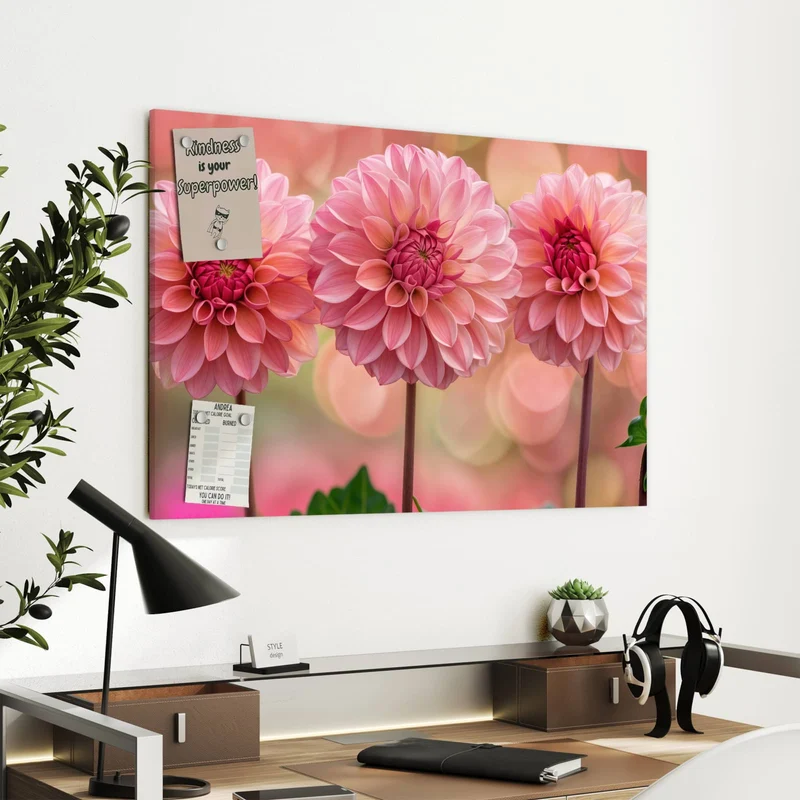 Metall Magnettafel - Drei rosa Dahlien