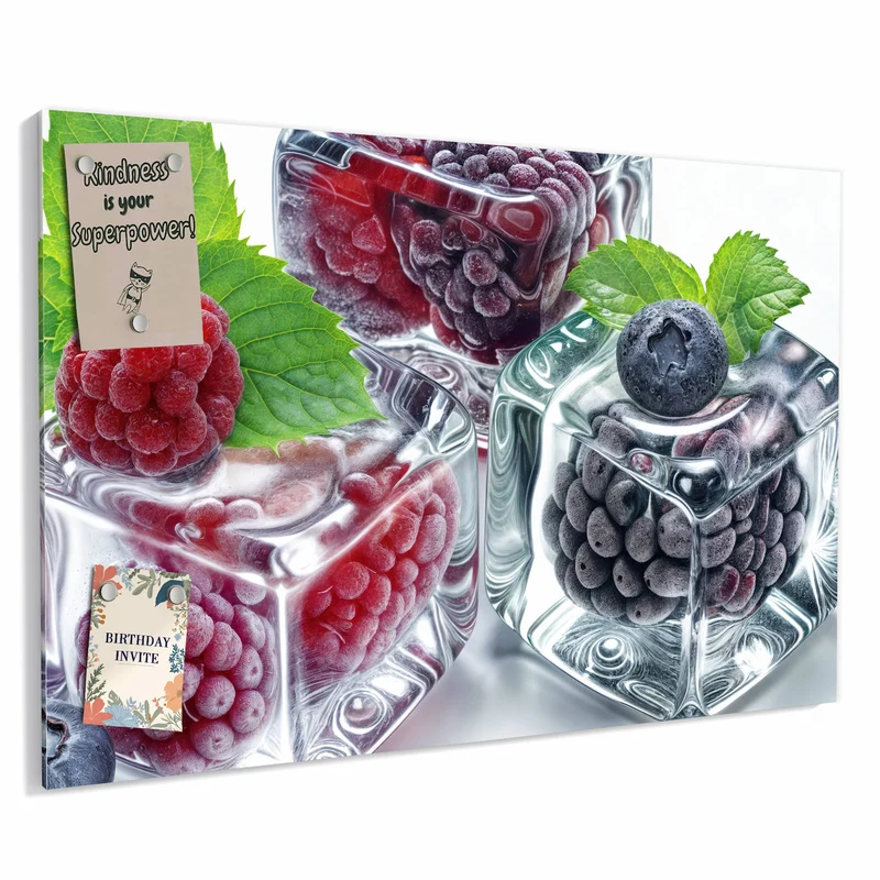 Metall Magnettafel - Beeren und Minze im Eis