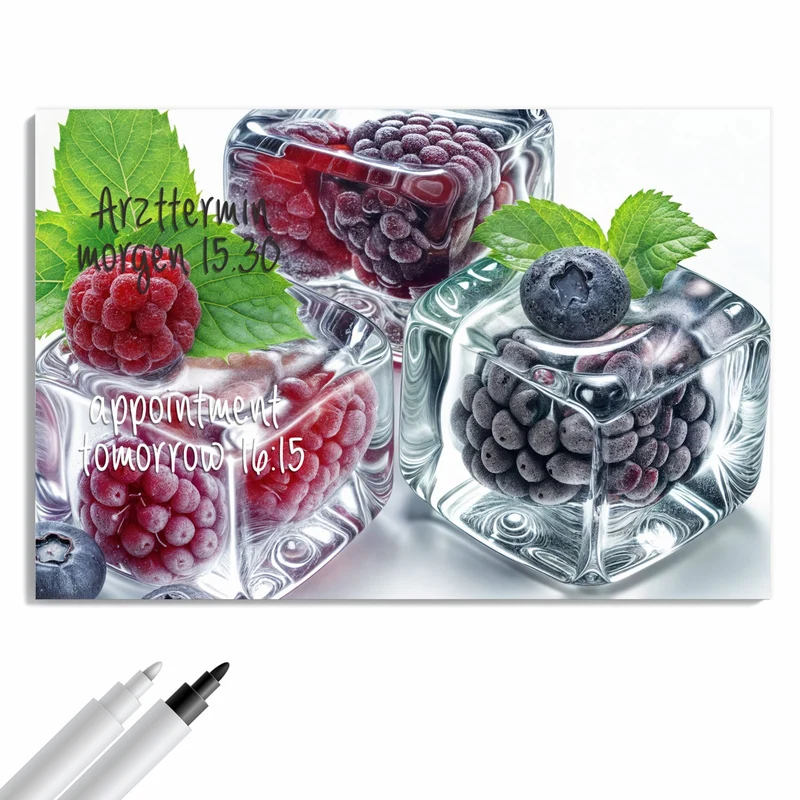 Metall Magnettafel - Beeren und Minze im Eis