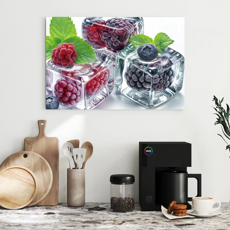 Metall Magnettafel - Beeren und Minze im Eis