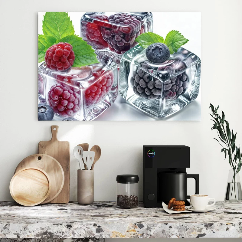 Metall Magnettafel - Beeren und Minze im Eis