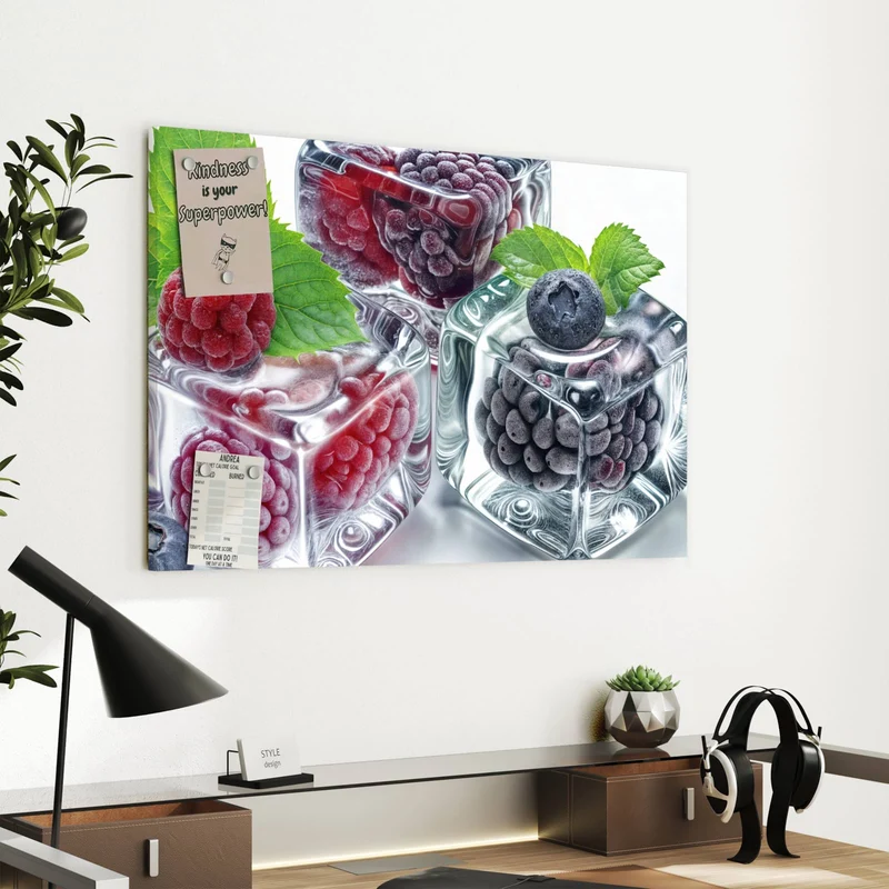 Metall Magnettafel - Beeren und Minze im Eis