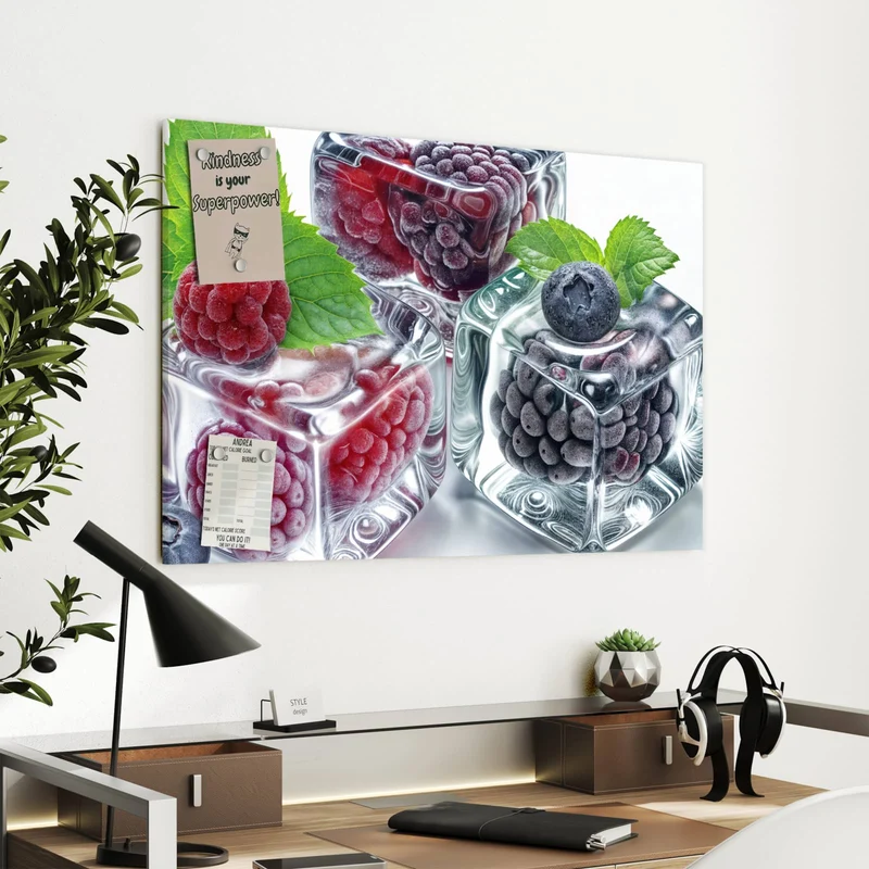 Metall Magnettafel - Beeren und Minze im Eis