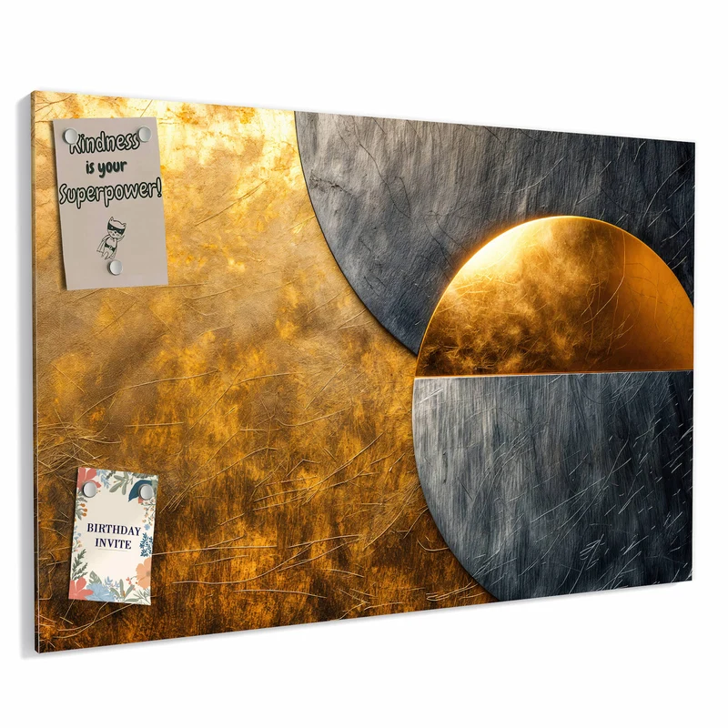 Metall Magnettafel - Kreise in Gold und Grau