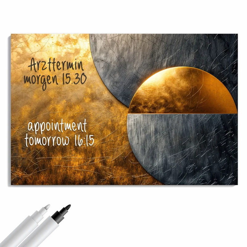 Metall Magnettafel - Kreise in Gold und Grau